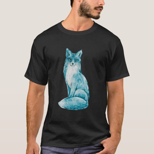 Cute Blue Fox Cartoon with Sparkle T-Shirt (Vorderseite)