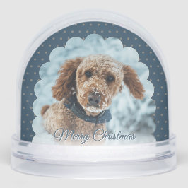 Cute Blue Frame Dog Photo Snow Globe Schneekugeln