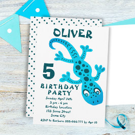 Cute Blue Gecko Lizard Boy Birthday Party Einladung