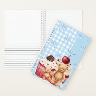 Cute Blue Gingham Teddy Bear & Ribbon Notizblock
