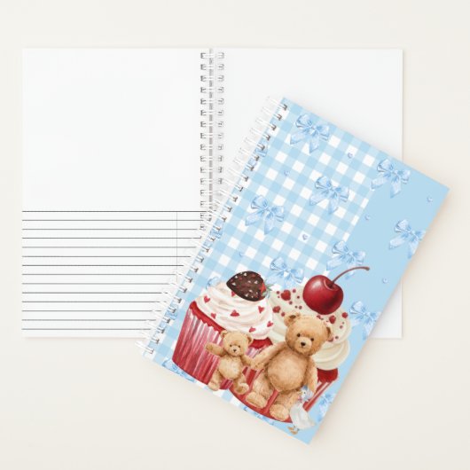 Cute Blue Gingham Teddy Bear & Ribbon  Notizblock (Innen)