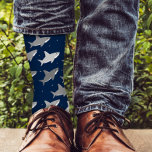 Cute Blue Gray Shark Pattern Socken<br><div class="desc">Cute shark socks with a pattern of gray sharks on a dark blue background. Simply add these socks to your cart,  get them home,  and then enjoy them wherever your feet may go.

Cute Blue Gray Shark Pattern Socks
Holidayday Design   |   ©Melissa Patton - Designer/Illustrator</div>