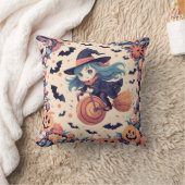 Cute Blue-Haired Witch Halloween Pillow Kissen (Decke)