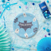 Cute Blue Halloween Birthday Party Pappteller (Party)