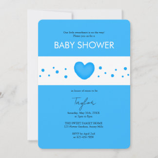 Cute Blue Heart Baby Shower Invitation Einladung