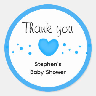 Cute Blue Heart Baby Shower Thank you Runder Aufkleber