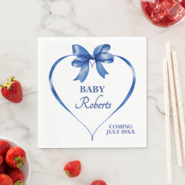 Cute Blue Heart Boy Baby Shower Serviette
