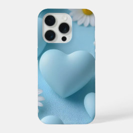 Cute Blue Heart Floral Phone Sticker iPhone 15 Pro Hülle