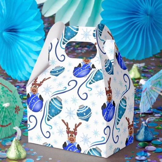 Cute Blue Holiday Christmas Reindeer Geschenkschachtel (Party)