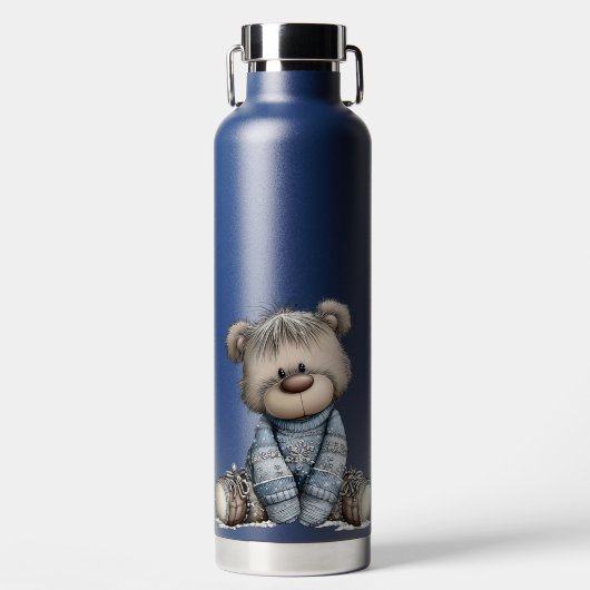 CUTE BLUE HOLIDAY WINTER TEDDY BEARS TRINKFLASCHE (Vorderseite)