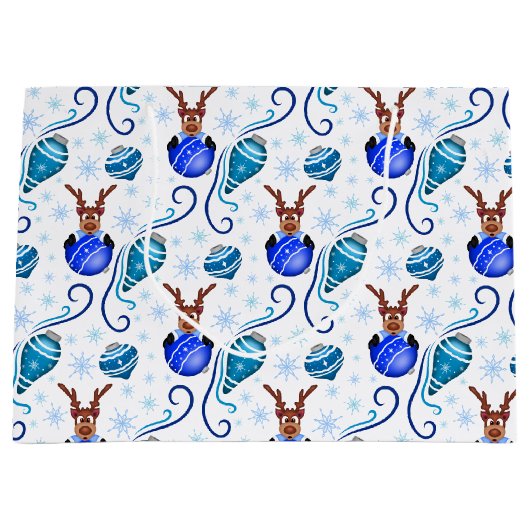 Cute Blue Kids Christmas Reindeer Große Geschenktüte (Vorderseite)