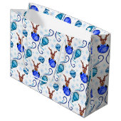 Cute Blue Kids Christmas Reindeer Große Geschenktüte (Vorderseite Schrägansicht)