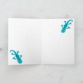Cute Blue Lizard Gecko on Blue Happy Birthday Karte (Innenseite)