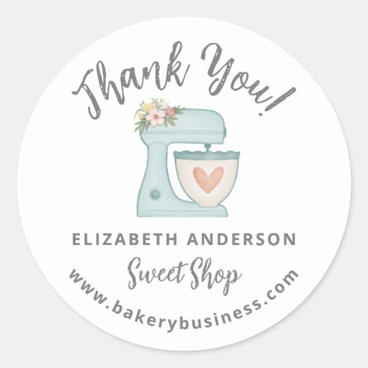 Cute Blue Mixer Bakery Business Thank you Sticker (Vorderseite)