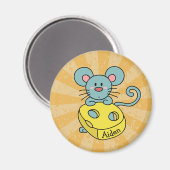 Cute Blue Mouse and Cheese Personalized Magnet (Vorderseite/Rückseite)