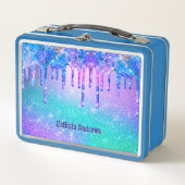Cute blue ombre drips monogram metall brotdose (Vorderseite)
