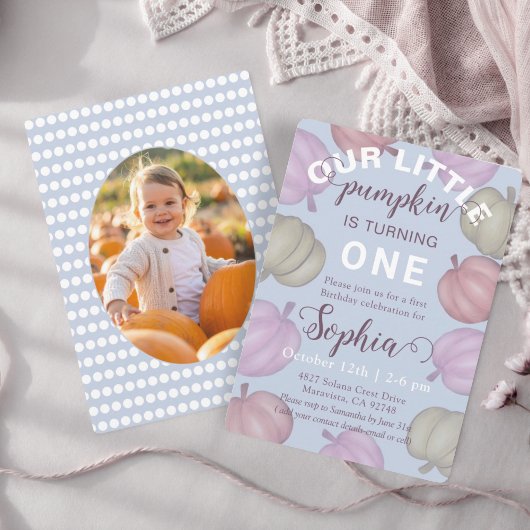 Cute Blue Our Little Pumpkin Fall Birthday Einladung