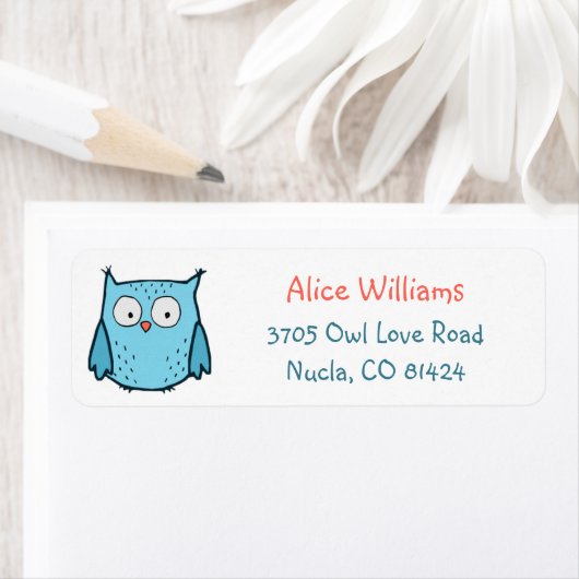 Cute Blue Owl Return Address Labels (Insitu)