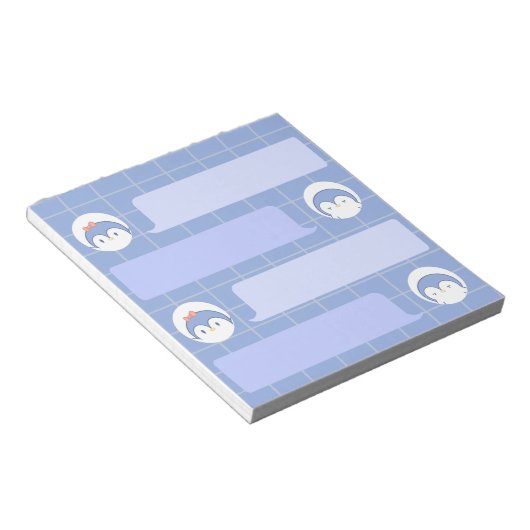 Cute Blue Penguin Notepad | Minimal Grid Me Notizblock (angewinkelt)