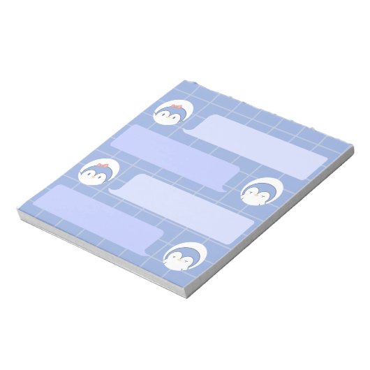 Cute Blue Penguin Notepad | Minimal Grid Me Notizblock (Rotiert)