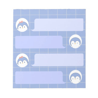 Cute Blue Penguin Notepad | Minimal Grid Me Notizblock