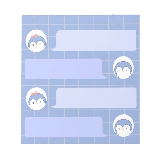 Cute Blue Penguin Notepad | Minimal Grid Me Notizblock (Vorderseite)