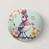 Cute Blue Pink Bird Floral Button (Vorderseite)