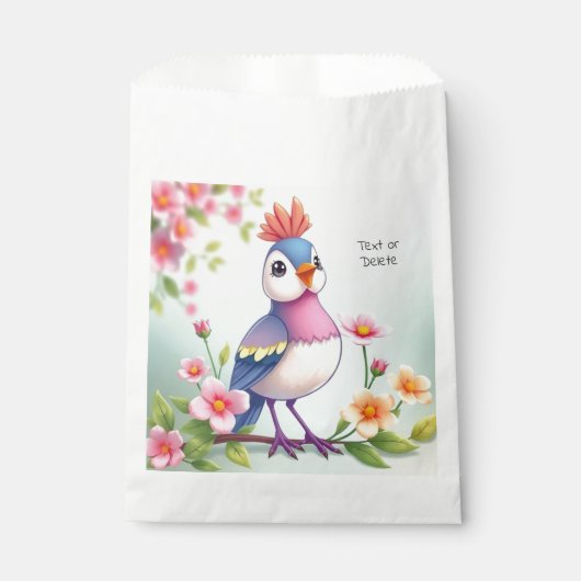 Cute Blue Pink Bird Floral Favor Bags Geschenktütchen (Vorderseite)