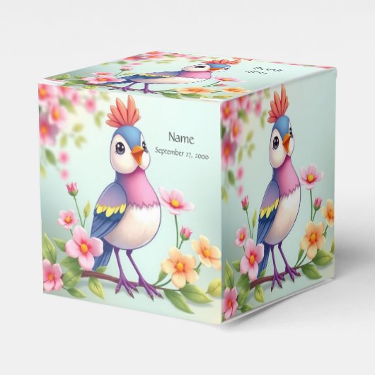 Cute Blue Pink Bird Floral Favor Box Geschenkschachtel (Vorderseite)