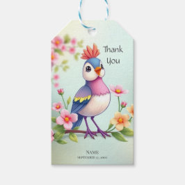Cute Blue Pink Bird Floral Gift Tag Geschenkanhänger