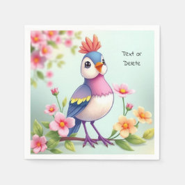 Cute Blue Pink Bird Floral Napkins Serviette
