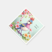Cute Blue Pink Bird Floral Napkins Serviette (Ecke)