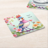Cute Blue Pink Bird Floral Paper Coaster Rechteckiger Pappuntersetzer (angewinkelt)