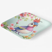 Cute Blue Pink Bird Floral Paper Plate Pappteller (Gewinkelt)