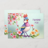 Cute Blue Pink Bird Floral Thank You Card Dankeskarte (Vorne/Hinten)