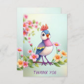 Cute Blue Pink Bird Floral Thank You Card Dankeskarte (Vorne/Hinten)