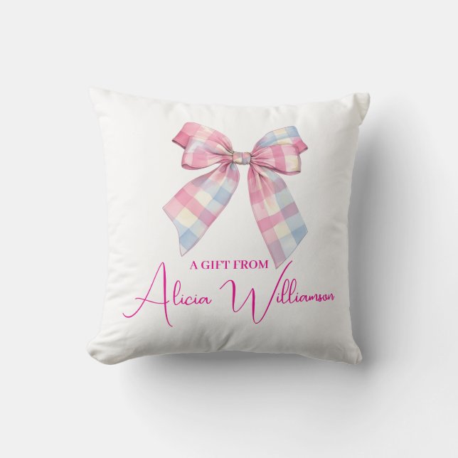 Cute Blue & pink Bow Personalized Gift From Kissen (Vorderseite)