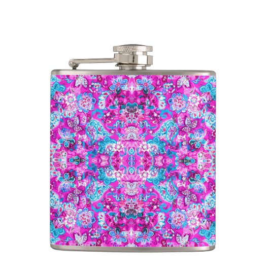 Cute blue pink flowers patterns flachmann (Vorderseite)