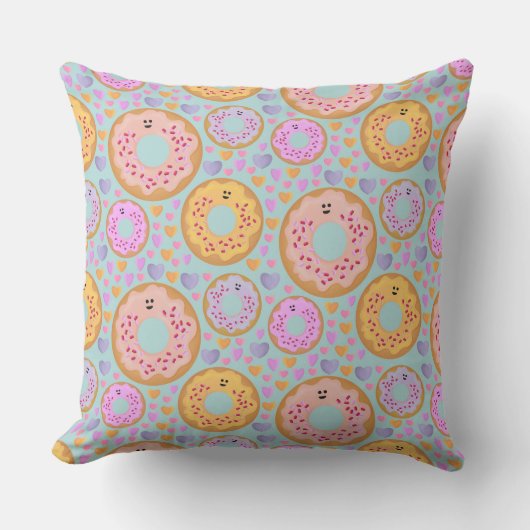 Cute Blue Pink Pastel Donuts & Hearts Kissen (Vorderseite)
