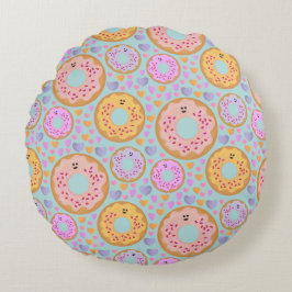 Cute Blue Pink Pastel Donuts & Hearts Rundes Kissen
