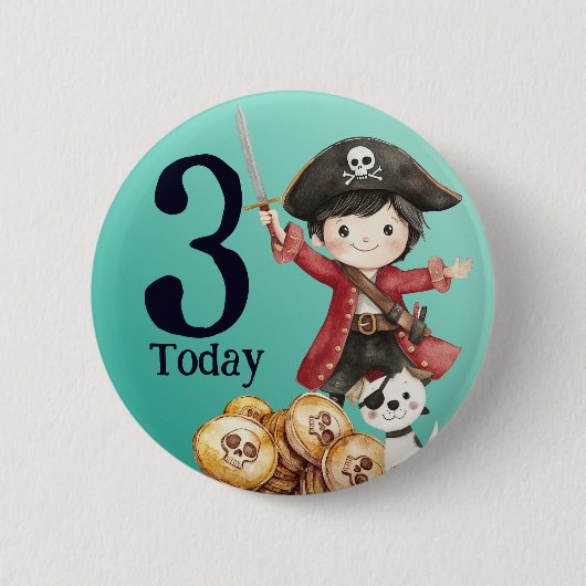 Cute Blue Pirate childs birthday Button (Vorderseite)