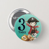 Cute Blue Pirate childs birthday Button (Vorne & Hinten)