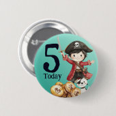 Cute Blue Pirate child's Birthday Button (Vorne & Hinten)