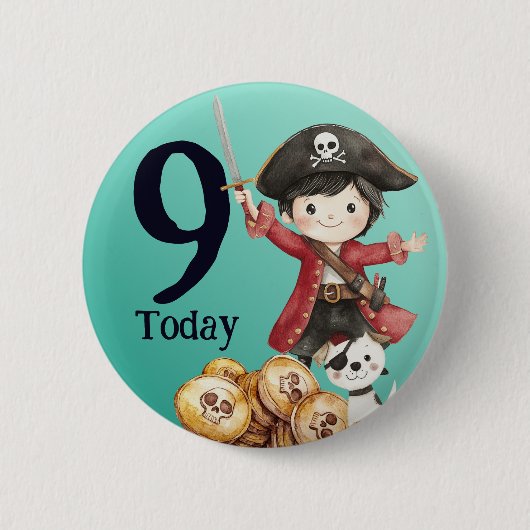 Cute Blue Pirate child's Birthday Button (Vorderseite)
