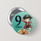 Cute Blue Pirate child's Birthday Button (Vorne & Hinten)