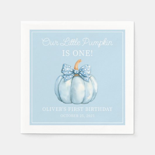 Cute Blue Pumpkin Boy Baby First Birthday Serviette (Vorderseite)