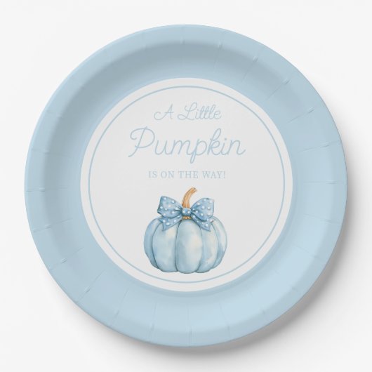 Cute Blue Pumpkin Boy Baby Shower Pappteller (Vorderseite)
