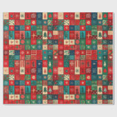 Cute blue red patchwork blocks geschenkpapier (Flach)
