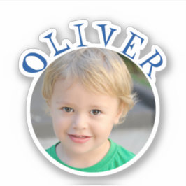 Cute Blue Round Frame Name und Foto Kids Aufkleber