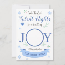 Cute blue Silent nights bundle of joy Feiertagskarte
